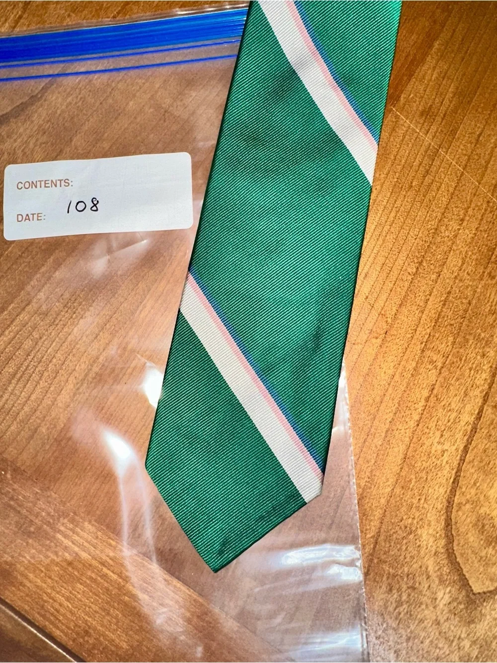 Polo by Ralph Lauren Emerald Green Silver Stripe Tie with Pink & Blue Accents